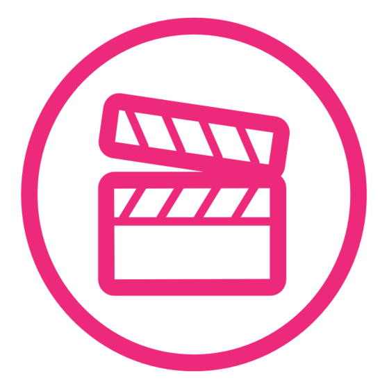 Öffnet den Servicebereich "Film- und Audioproduktion". Beschreibung: Eine rosa Filmklappe in einem Kreis auf weißem Hintergrund. 